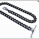 Chain for pocket watch, black diamond model, 35 cm, Silver color, carabiner or T-bar attachment