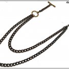 Pocket watch chain, double curb model, 35 cm - aged brass color, T-bar attachment