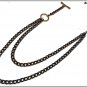 Pocket watch chain, double curb model, 35 cm - aged brass color, T-bar attachment