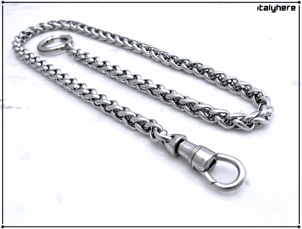 Pocket watch chain, spike model, cm.35, stainless steel, carabiner or T-bar attachment
