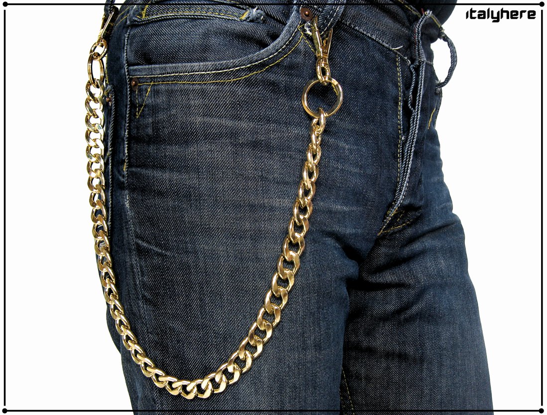 Trouser chain, 15mm wide. faceted gold color 60 cm gift idea