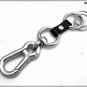 Key ring in real black leather, accessories in chromed metal, equipped with two key rings, 12.5 cm
