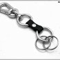 Key ring in real black leather, accessories in chromed metal, equipped with two key rings, 12.5 cm