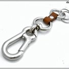 Key ring in real cognac leather, accessories in chromed metal, equipped with two key rings, 12.5 cm