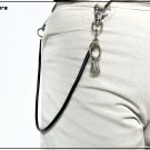 Chain for trousers, black leather cord, with extra luxury carabiners and key ring, 55 cm, gift idea