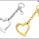 Keychain with chain and carabiner heart pendant, 15 cm - silver or gold color.