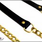 Shoulder strap for bag in black vegetable tanned cowhide 15mm, gold finishes, available in 4 sizes