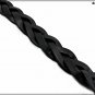 Chain for trousers in hand-woven black leather, with leather tassel and luxury snap hooks, 60 cm
