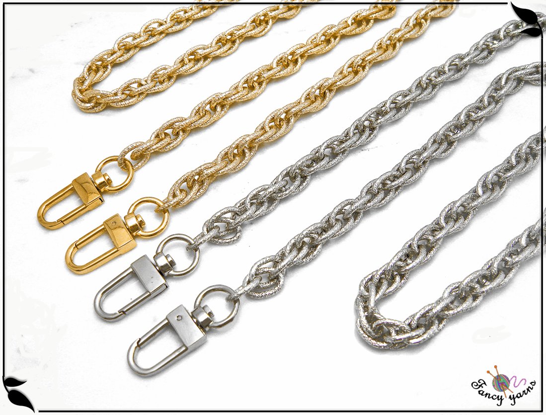Bag chain, knurled oxidized cord link, 9mm gold or silver cm.100 (39.3 inch)