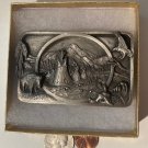 Vintage 1983 Metal Belt Buckle, Siskiyou, Pewter, American Indian