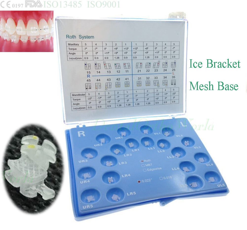 1 Kit Ice Crystal Ceramic Brace Roth 022 Dental Orthodontic 345 w/Hook Band Tube