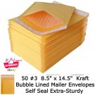 50 #3  8.5" x 14.5" Kraft Bubble Lined Mailer Envelopes Self Seal Extra-Sturdy