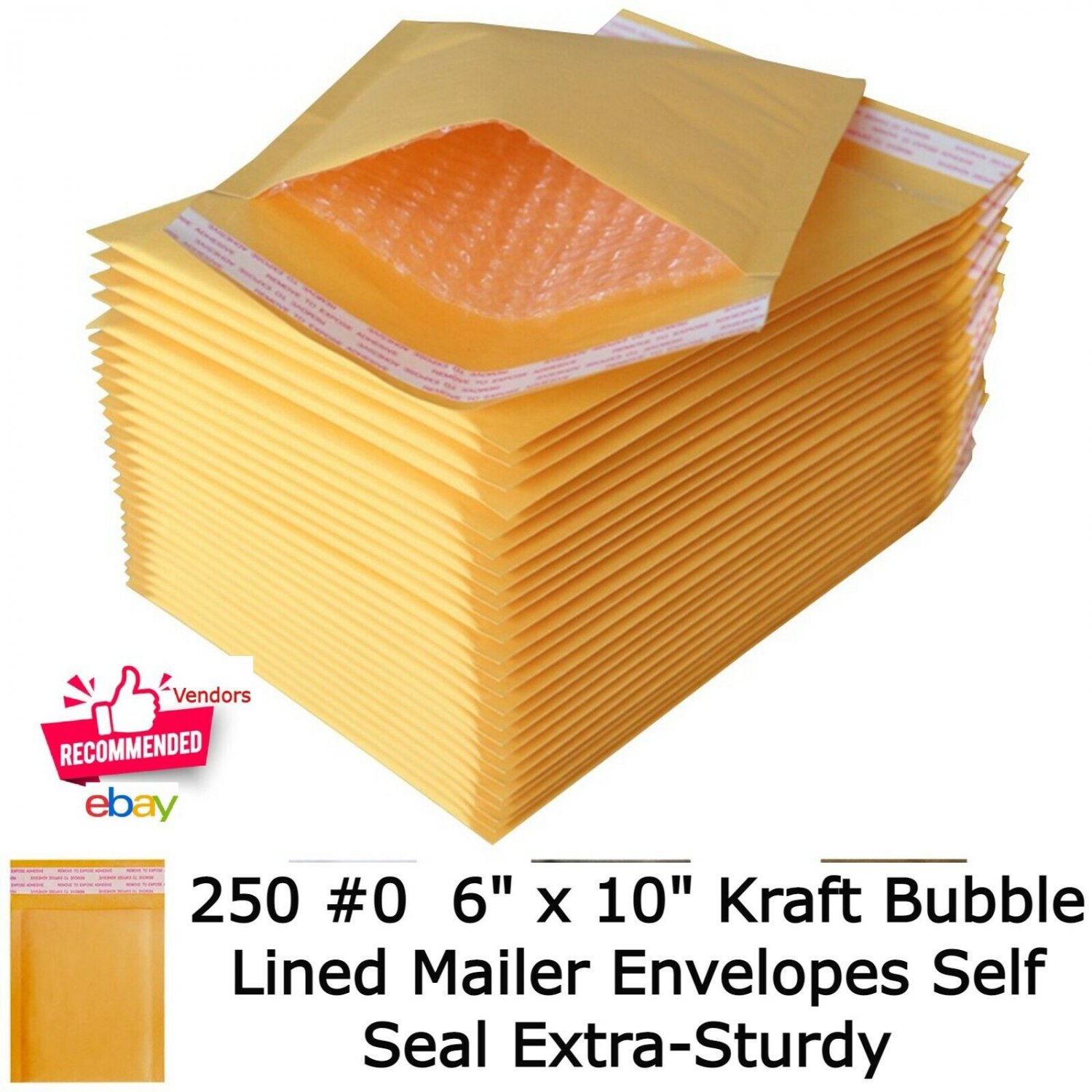 Bubble Kraft Padded Mailers #0 Envelopes 6x10 Shipping Bags 250 Pack Self Seal
