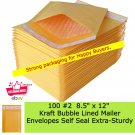 Bubble Lined Envelopes Ship Kraft Mailers Self Seal Poly Padded 100 #2 8.5x12