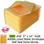 Bubble Lined Mailer Envelopes Self Seal 200 pc #00 5" x 10" Kraft Extra-Sturdy