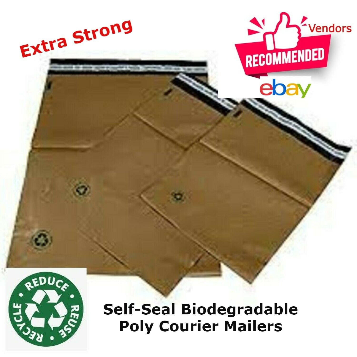 Eco Poly Bag Stronger Mailer Biodegradable 500 #5  12 "x 15.5" Brown Self Seal