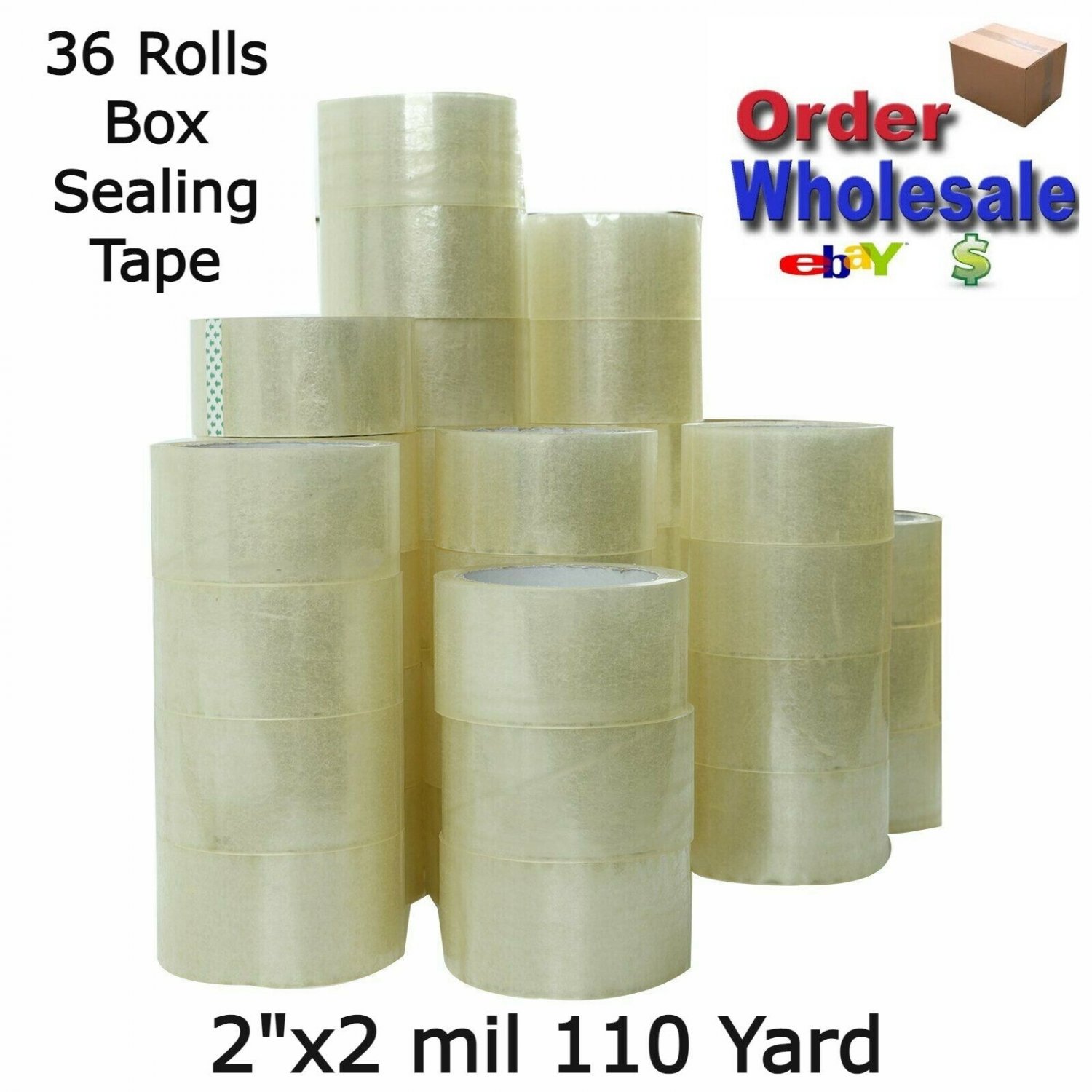 36 Rolls Box Sealing Tape Clear Packing Shipping 2" x 2 mil x 110 Yard Premium