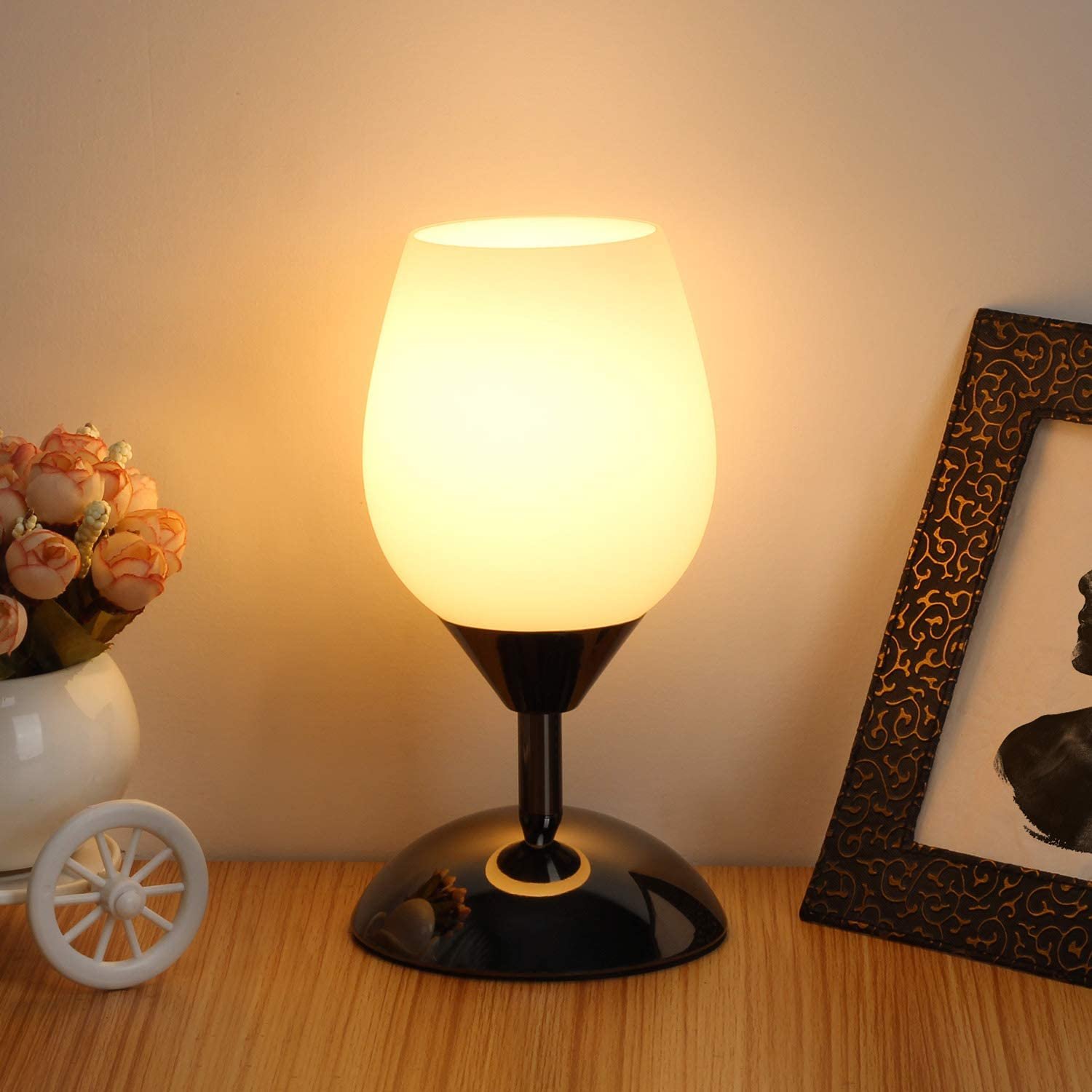 Touch Control Table Lamp Dimmable Small Lamp Ambient Light with White Opal Glass