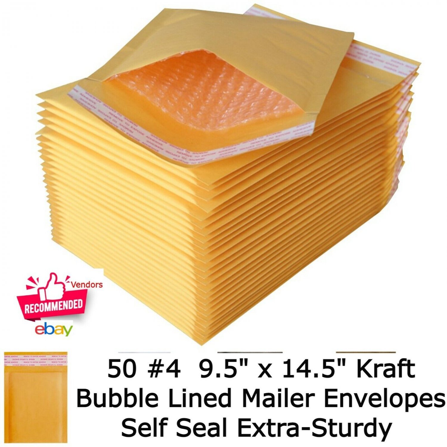 Bubble Kraft Padded Mailers #4 Envelopes 9.5x14.5 Shipping 50 Bags Pack Self Sea