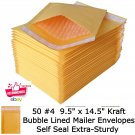 Bubble Kraft Padded Mailers #4 Envelopes 9.5x14.5 Shipping 50 Bags Pack Self Sea