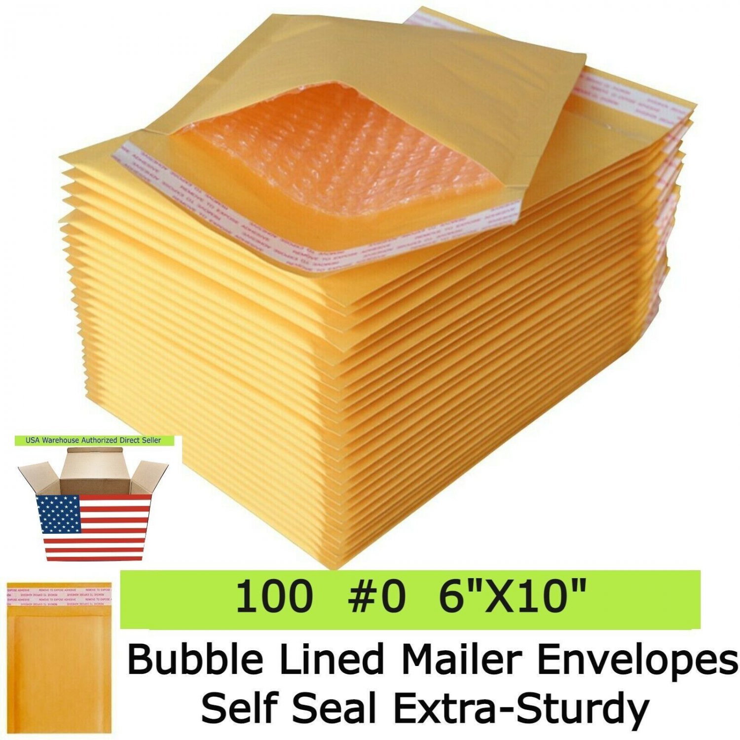 100 #0 (6"X10") Kraft Bubble Lined Mailer Envelopes Self Seal Free Shipping