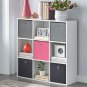 'Jolie' White Bookcase with Five Fabric Bins - 29.5"H X 35.5"W X 10.75"D