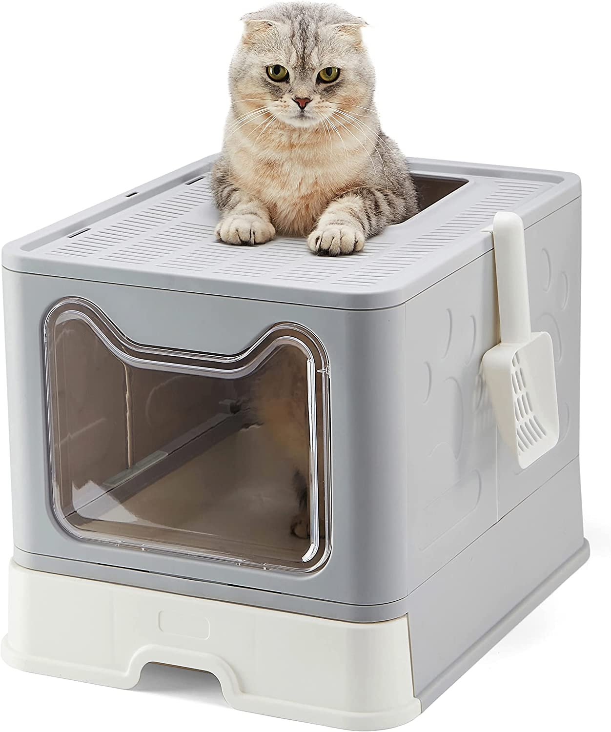 Foldable Cat Litter Box with Lid, Large Top Entry AntiSplashing Litter