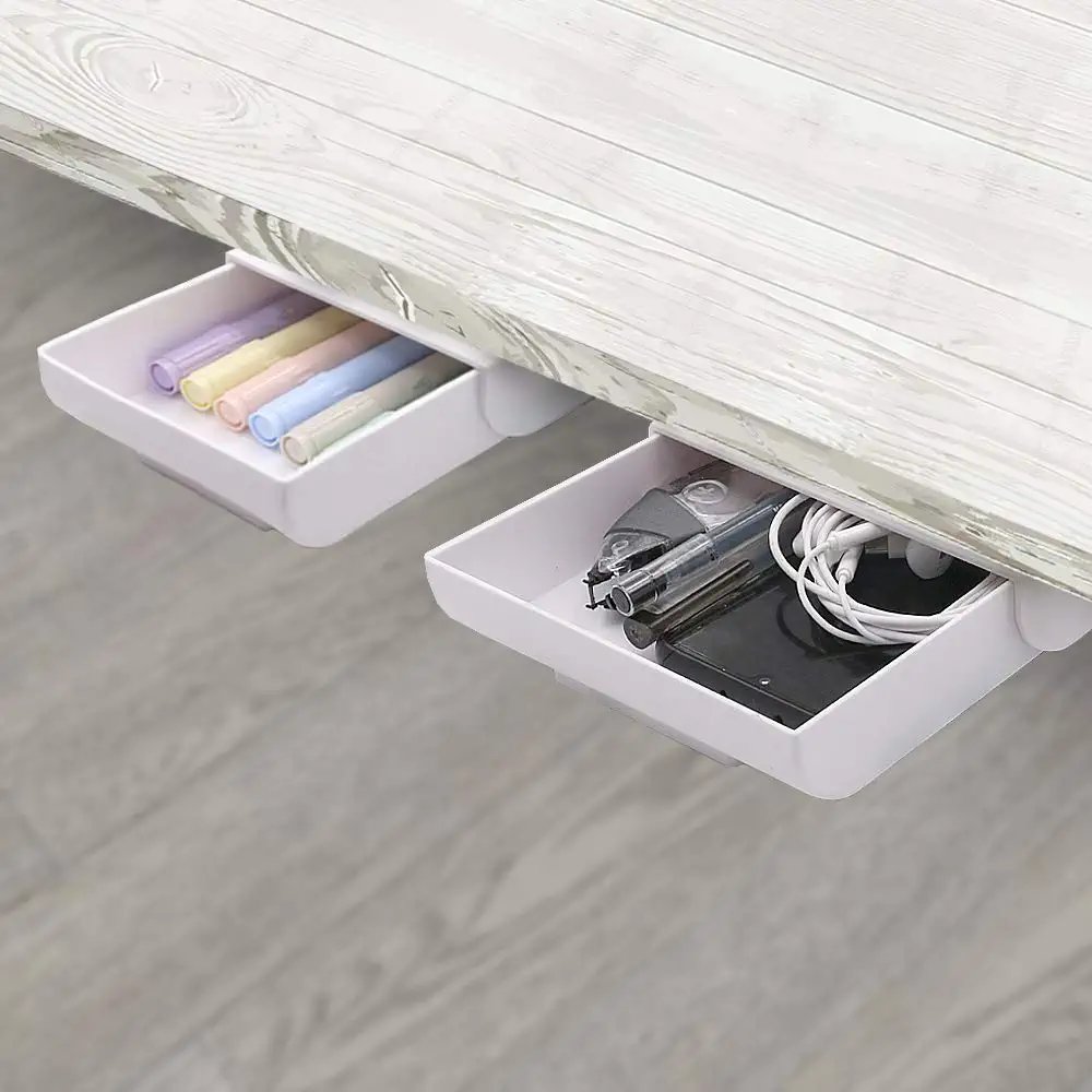 2 Pack under Desk Drawer Organizer Slide Out Desk Drawer Attachment Plastic Desk