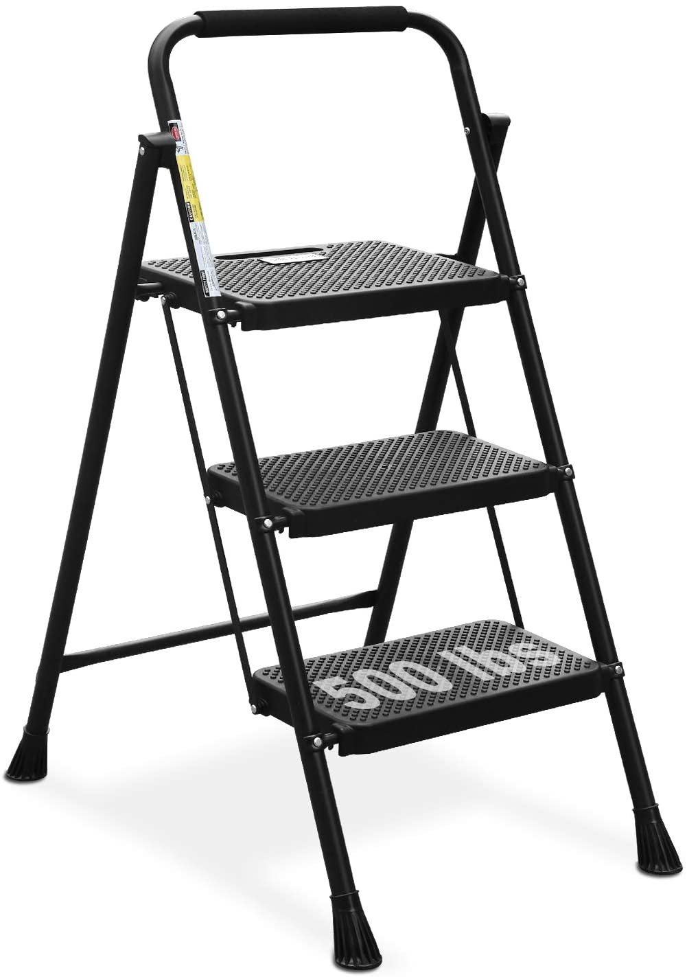 3 Step Ladder, Folding Step Stool with Wide Anti-Slip Pedal, 500Lbs Sturdy Steel