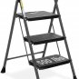 3 Step Ladder, Folding Step Stool with Wide Anti-Slip Pedal, 500Lbs Sturdy Steel