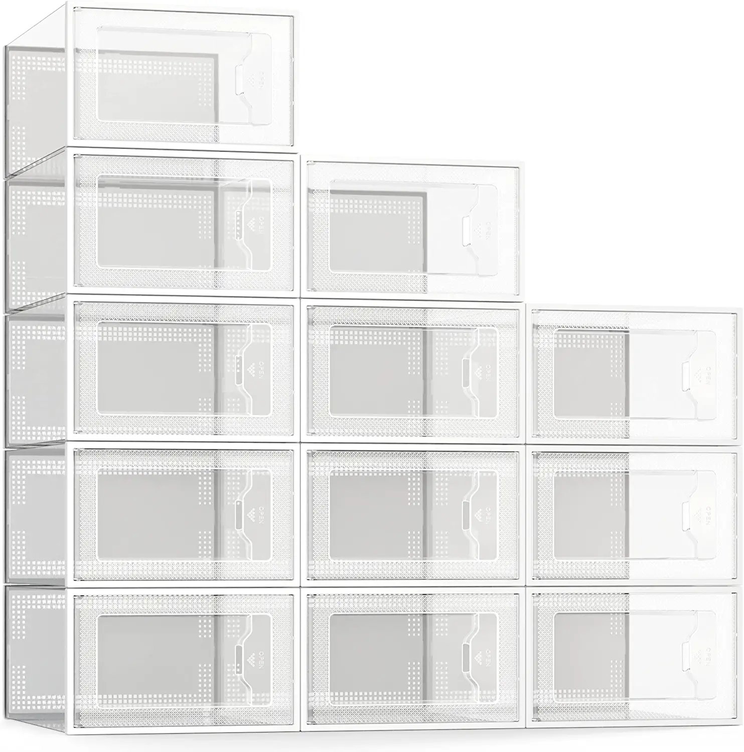 SEESPRING 12 Pack Shoe Storage Box, Clear Plastic Stackable Shoe Organizer for C