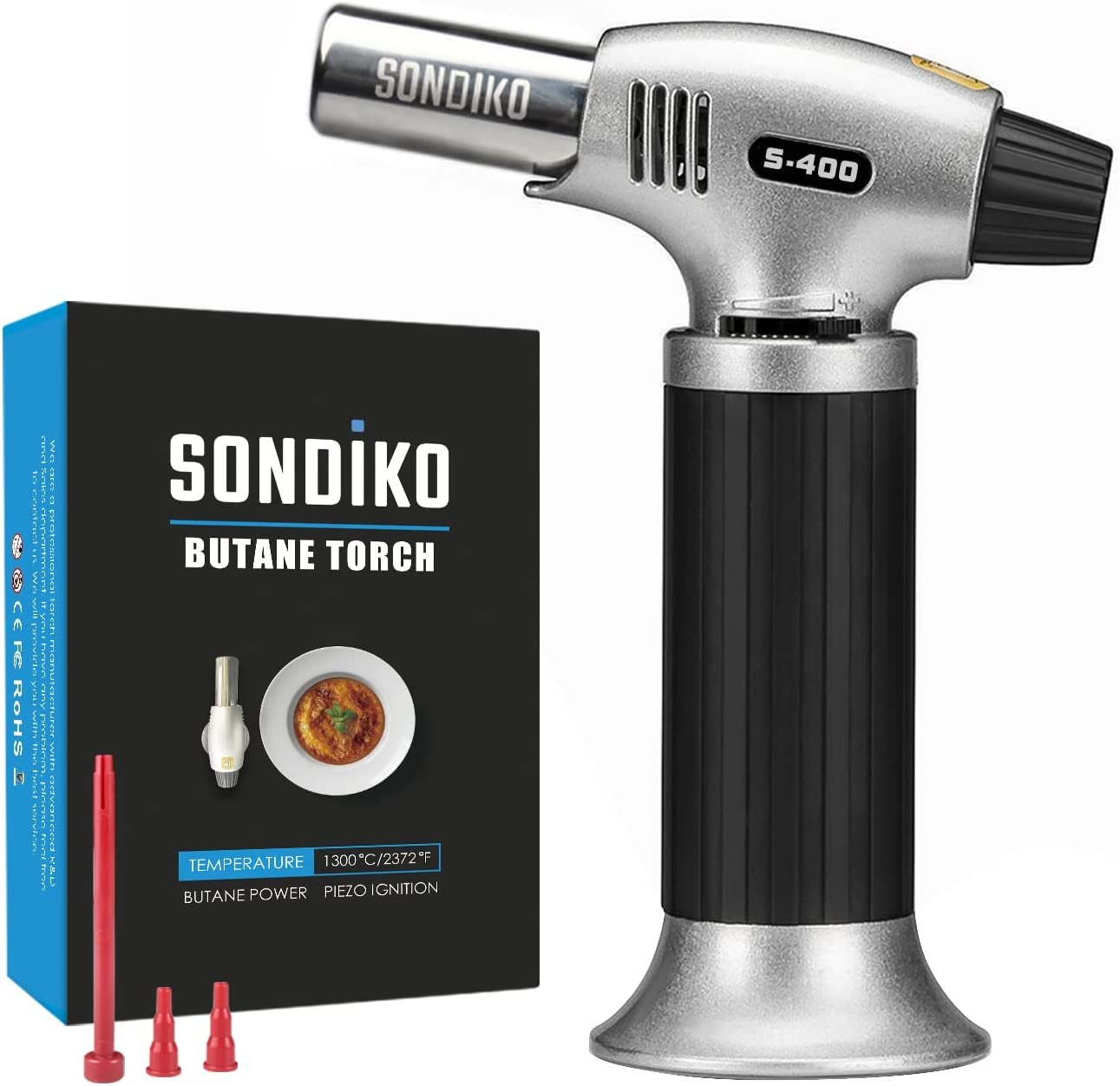 Butane Torch S400, Refillable Kitchen Torch Lighter, Fit All Butane Tanks Blow T