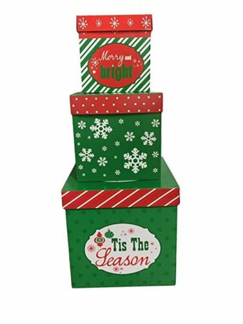 3 Christmas Gift Boxes W/ Lids Nesting Tiered Cubes for Display or Presents