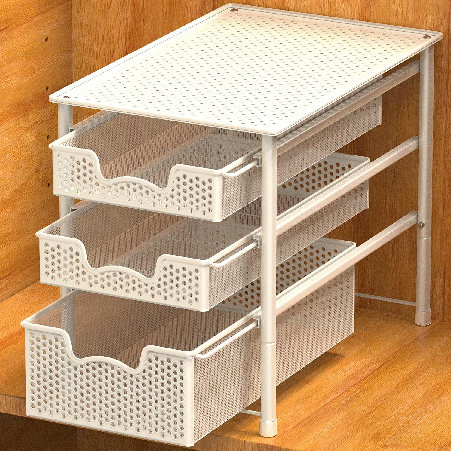 Stackable 3 Tier Sliding Basket Organizer Drawer, White