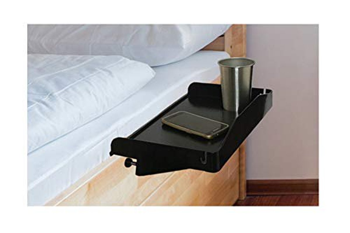 Bedside Shelf for Bed - College Dorm Room Clip on Nightstand with Cup Holder & C