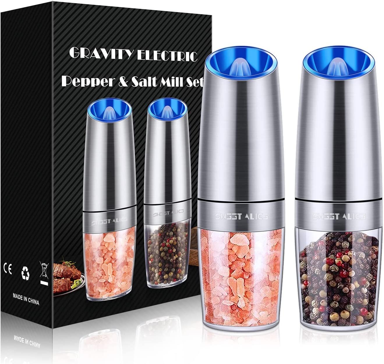 Gravity Electric Pepper Grinder, Salt and Pepper Mill & Adjustable Coarseness, B