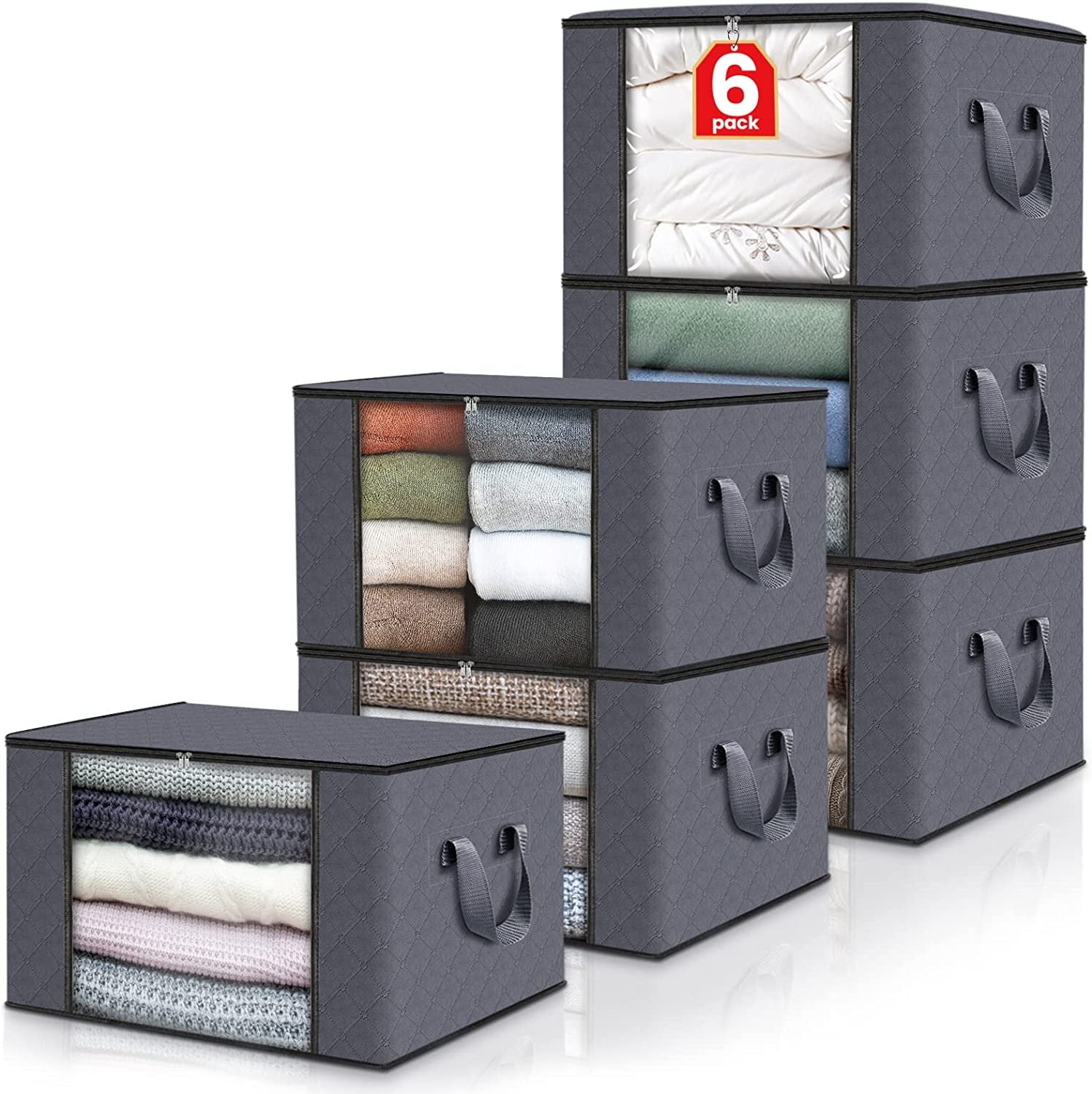 6-Pack Clothes Storage, Foldable Blanket Storage Bags, Storage Containers for Or