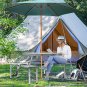 Portable Foldable Camping Picnic Table Set with Four Chairs and Umbrella Hole, 4