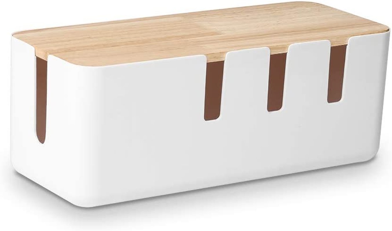 Cable Management Box by , 12X5X4.5 Inches, Wood Lid, Cord Organizer for Desk TV