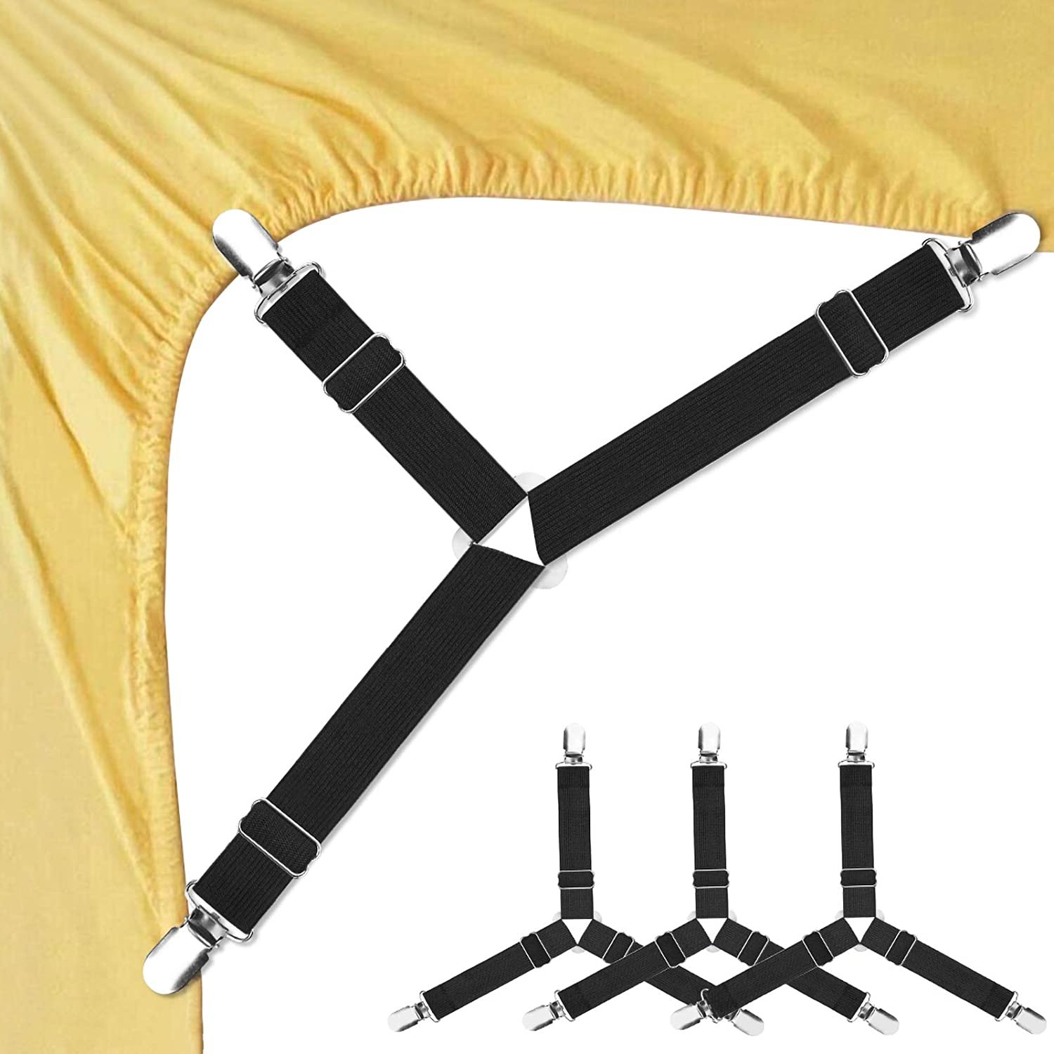 Bed Sheet Fasteners, 4 PCS Adjustable Triangle Elastic Suspenders Gripper Holder