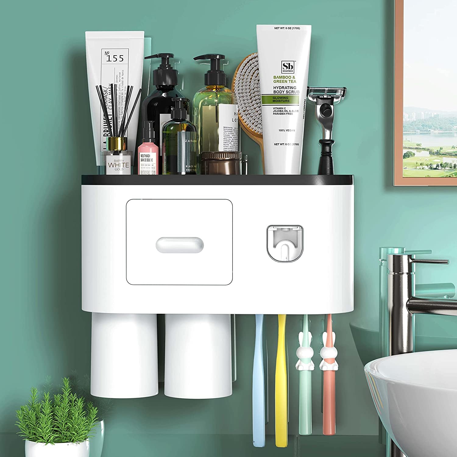 Bathroom Toothbrush Holder Wall Mounted Automatic Toothpaste Dispenser - Electri