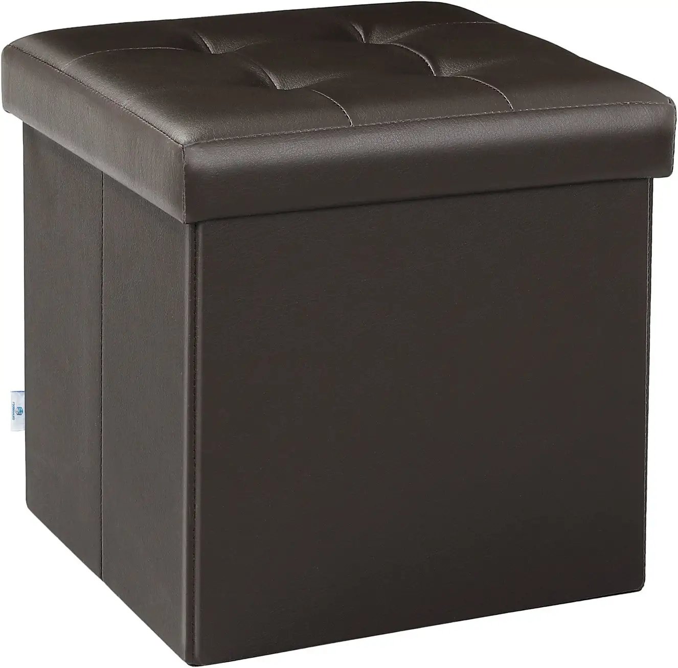 Folding Storage Ottoman Footrest Stool Faux Leather Seat Chest Brown 12.6"X12.6"