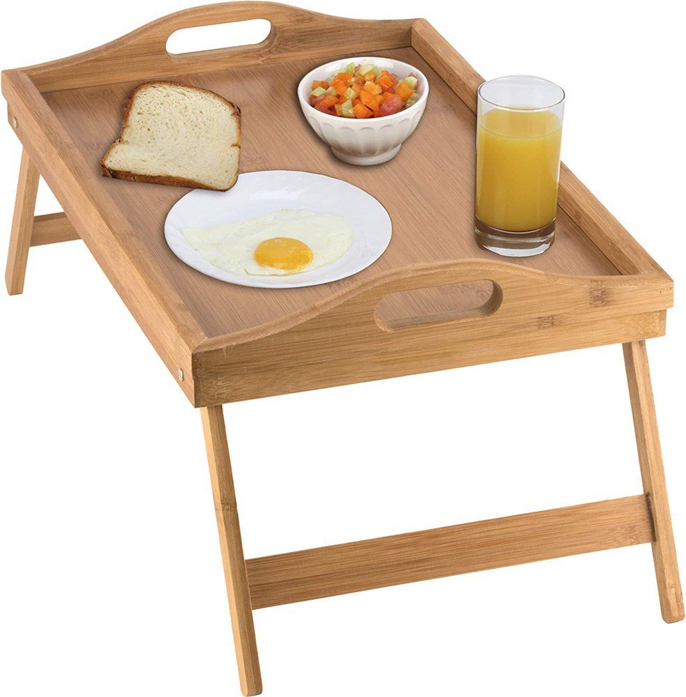 Homritus Bed Tray Table with Folding Legs and Breakfast Tray Bamboo Bed Table an