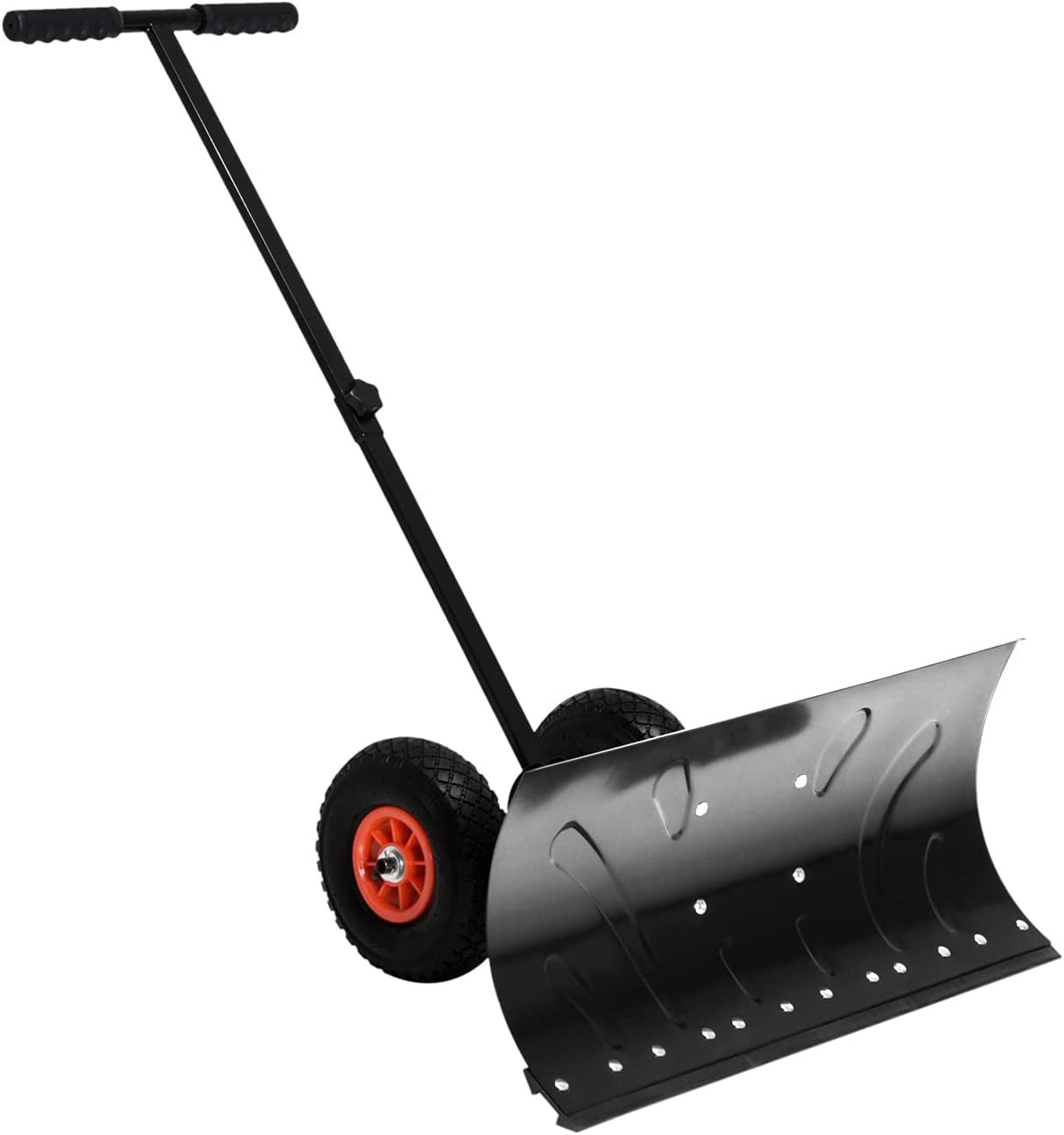 Outsunny Snow Shovel with Wheels, HeavyDuty Metal Snow Pusher