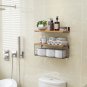Floating Shelves Wall Mounted, Rustic Wood Paper Storage Basket Farmhouse Set 3