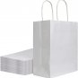 100Pcs Pack 8X4.75X10 Inch Medium White Kraft Paper Bags with Handles Bulk, Gift