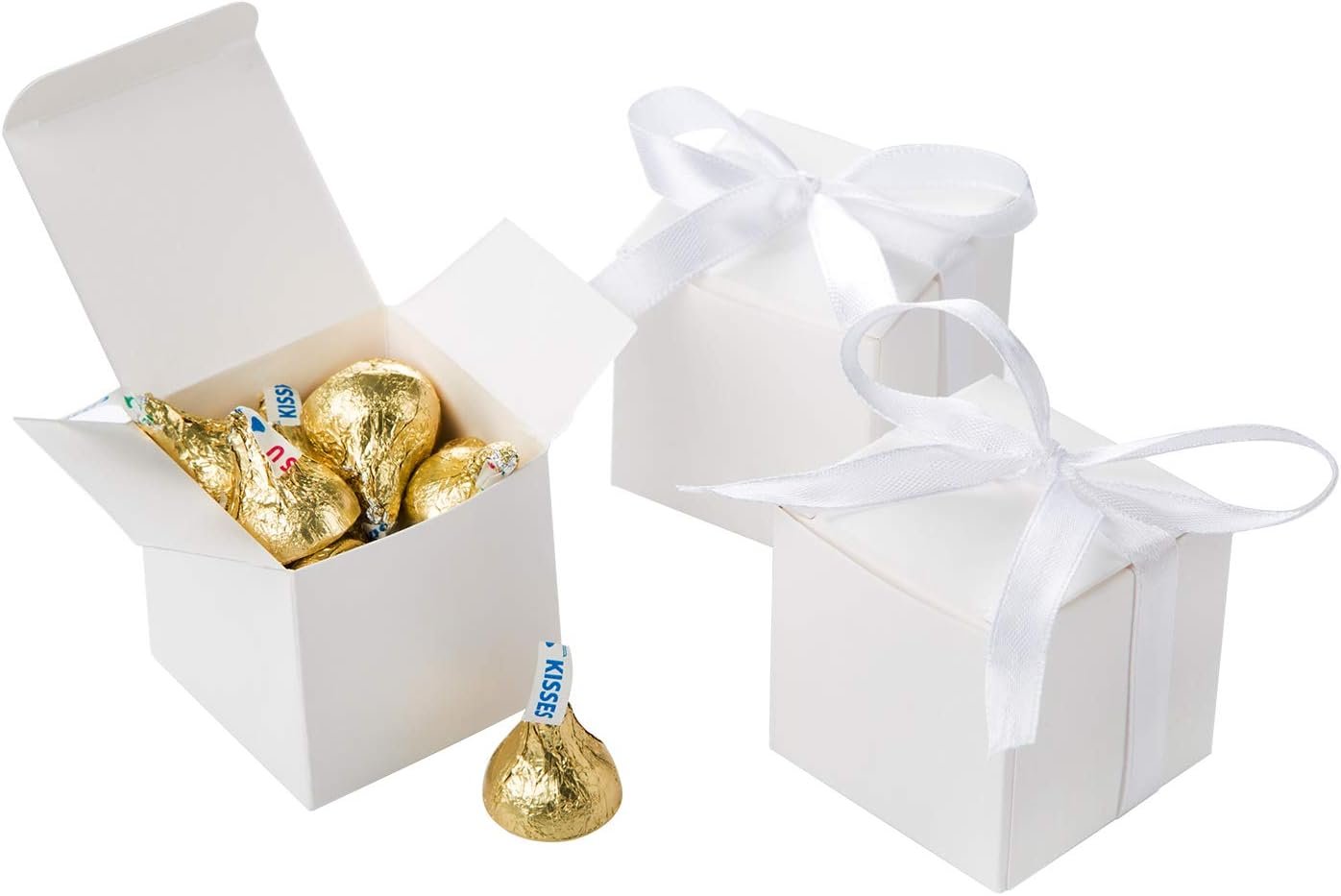White Gift Candy Box Bulk 2X2X2 Inches with White Ribbon Party Favor Box,Pack of