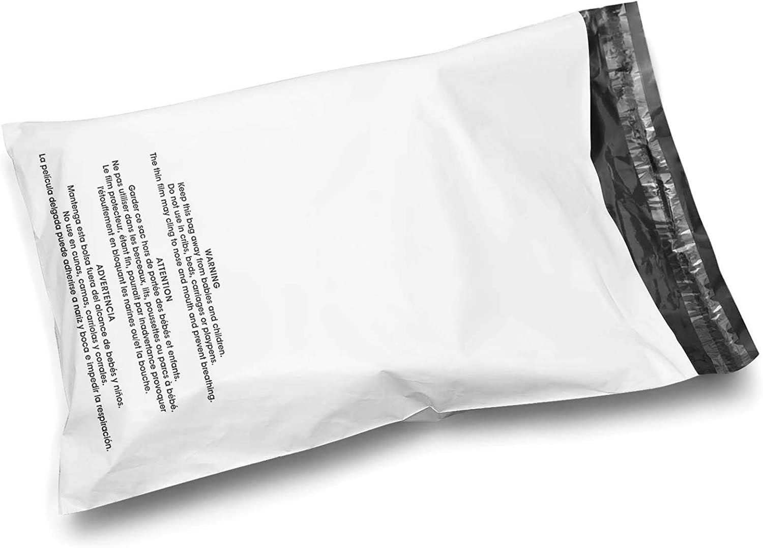 Warning Printed Poly Bag Mailer 10 X 13 Glossy White Envelopes 2 Mil 100, 1K Pac