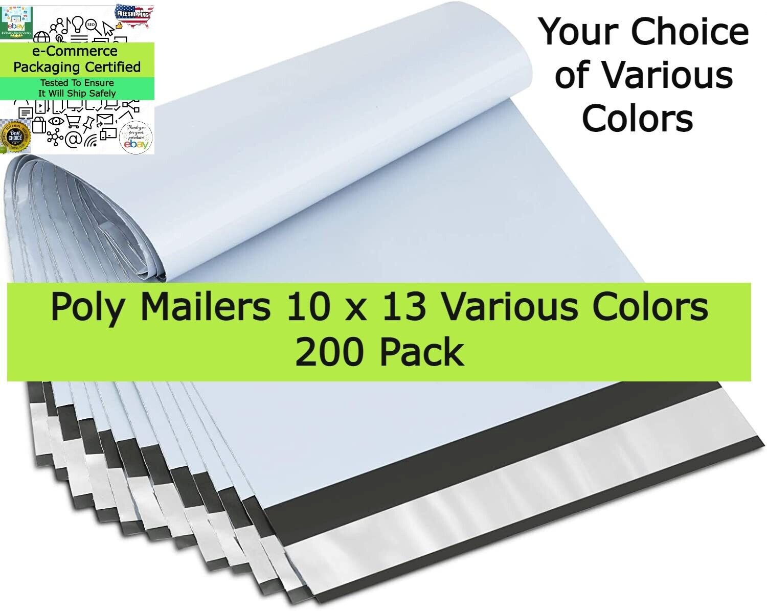 Premium 10x13 Many Colors Poly Mailers 200 Shipping Bags #4 Strong Envelopes
