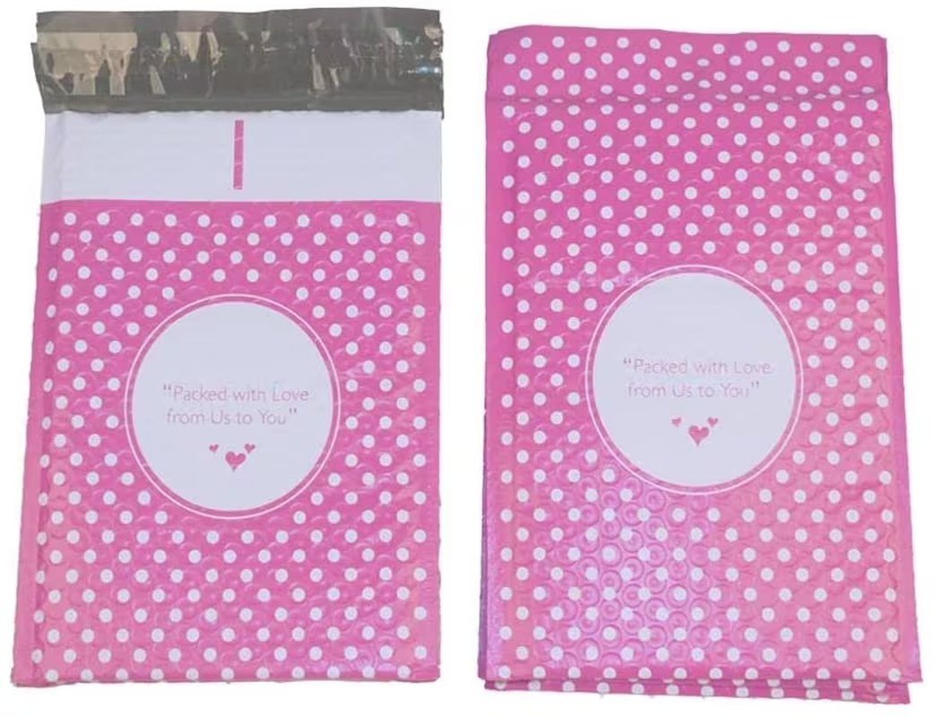 25 Pcs 6X10 Pink Dot (Packed with Love from Us to You) Poly Bubble Mailers 6X10